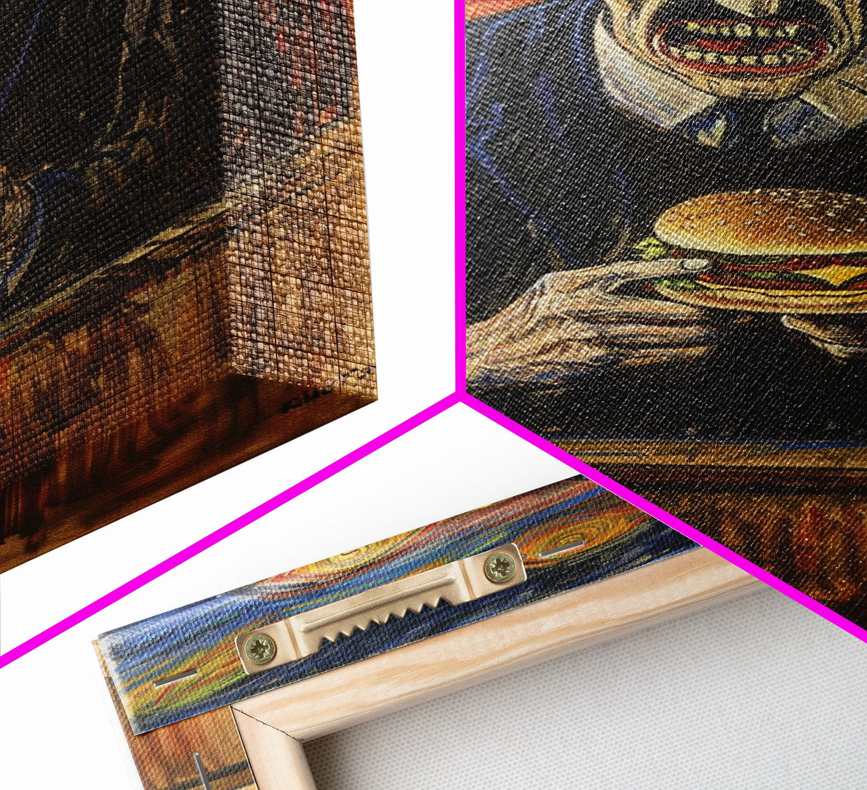 Spooky Artwork of a Man Eating a Hamburger, Inspired by the Scream, Ideal for Adding a Touch of Horror and Humor to Halloween Decor