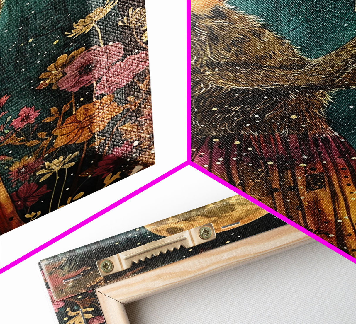 That's A Howlin' Good Pizza, Werewolf Eatin a Pizza and Howlin at The Moon, Framed Canvas Print, Funny Halloween Art