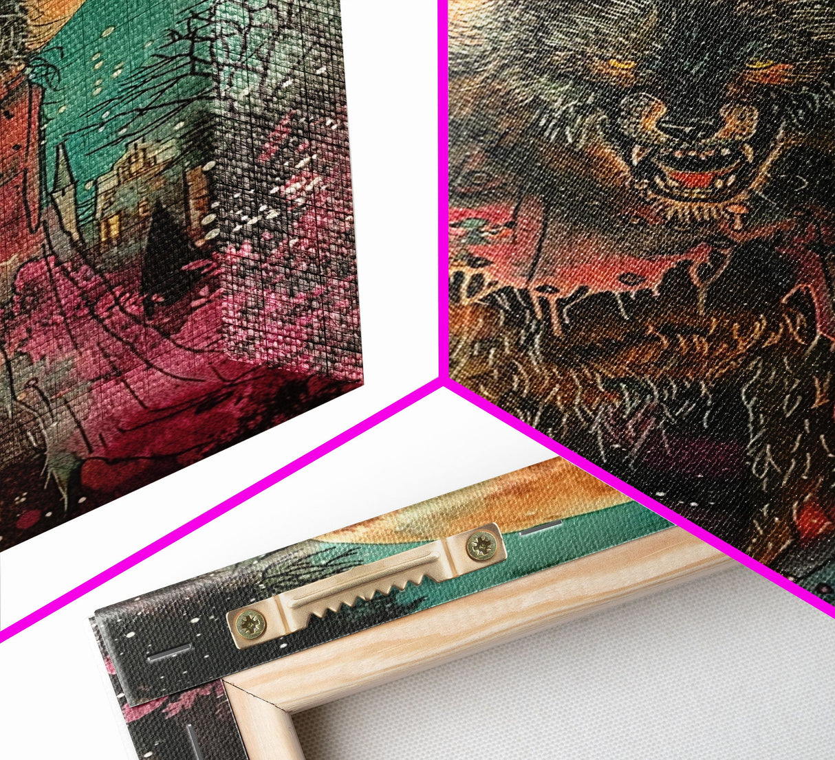 Fierce Werewolf with Blood Moon Framed Canvas Print | Halloween Monster Art | Spooky Werewolf Decor for Home | Intense Full Moon Artwork