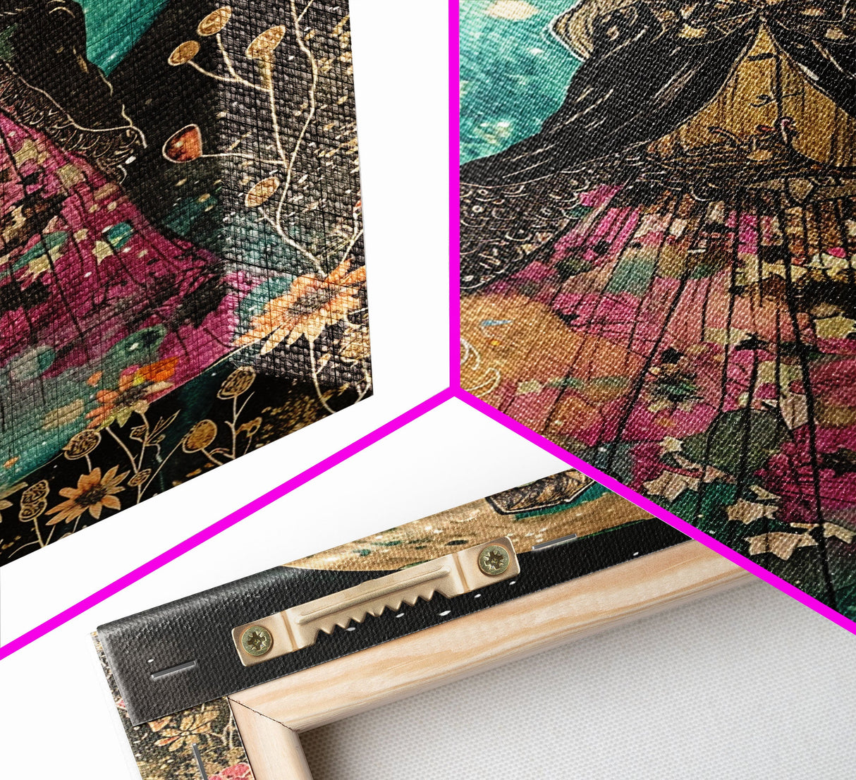 Spooky Witch with Cauldron Under Full Moon Framed Canvas Print | Halloween Witch Art | Witch Decor for Home | Magical Halloween Artwork