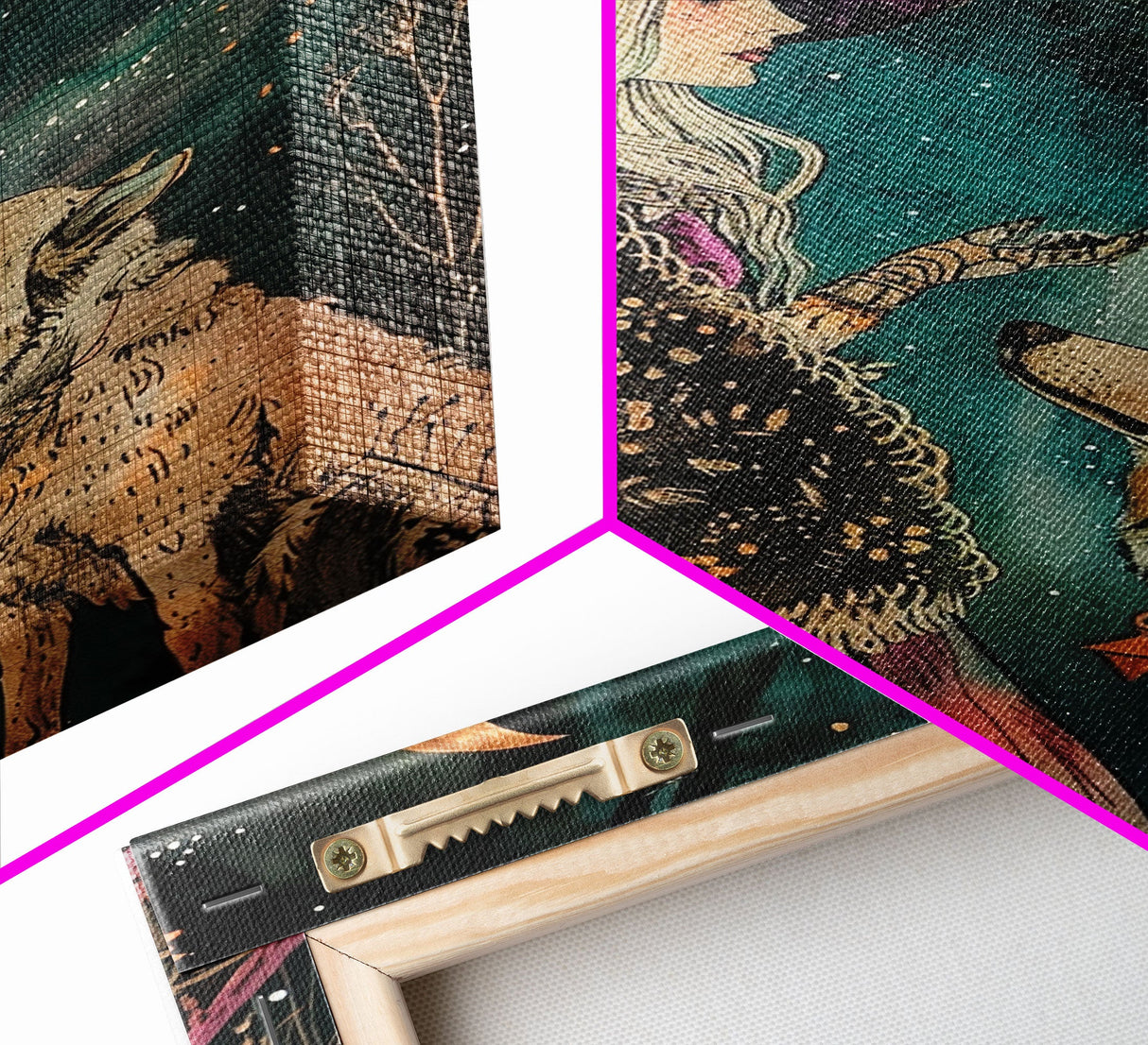 Mystical Witch and Wolf Under Crescent Moon - Halloween Wall Art - Spooky Home Decor - Perfect Halloween Gift - Witch and Wolf Painting