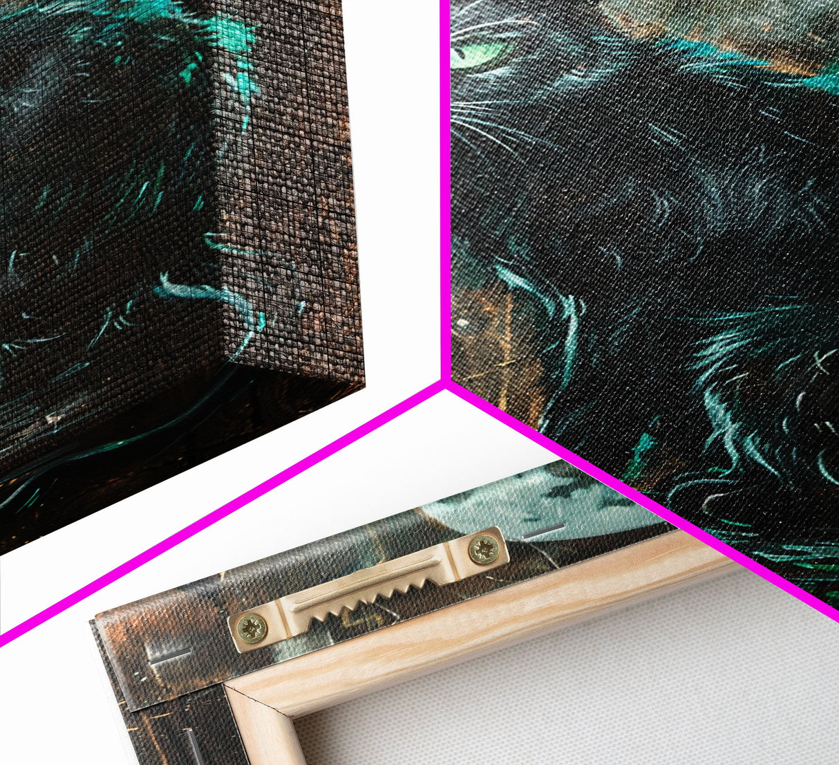 Black Cat with Piercing Green Eyes, Framed Canvas Print, Spooky Cat Art, Witchy Feline Decor, Halloween Wall Art, Gothic Cat Decor