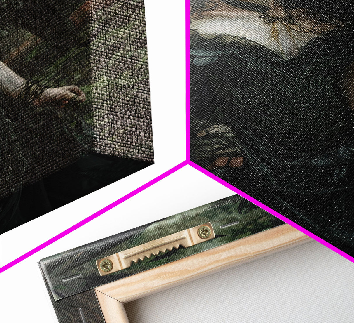 Dark Angel with Glowing Eyes in Haunted Forest - Mysterious Gothic Framed Canvas Print, Halloween Wall Art Decor