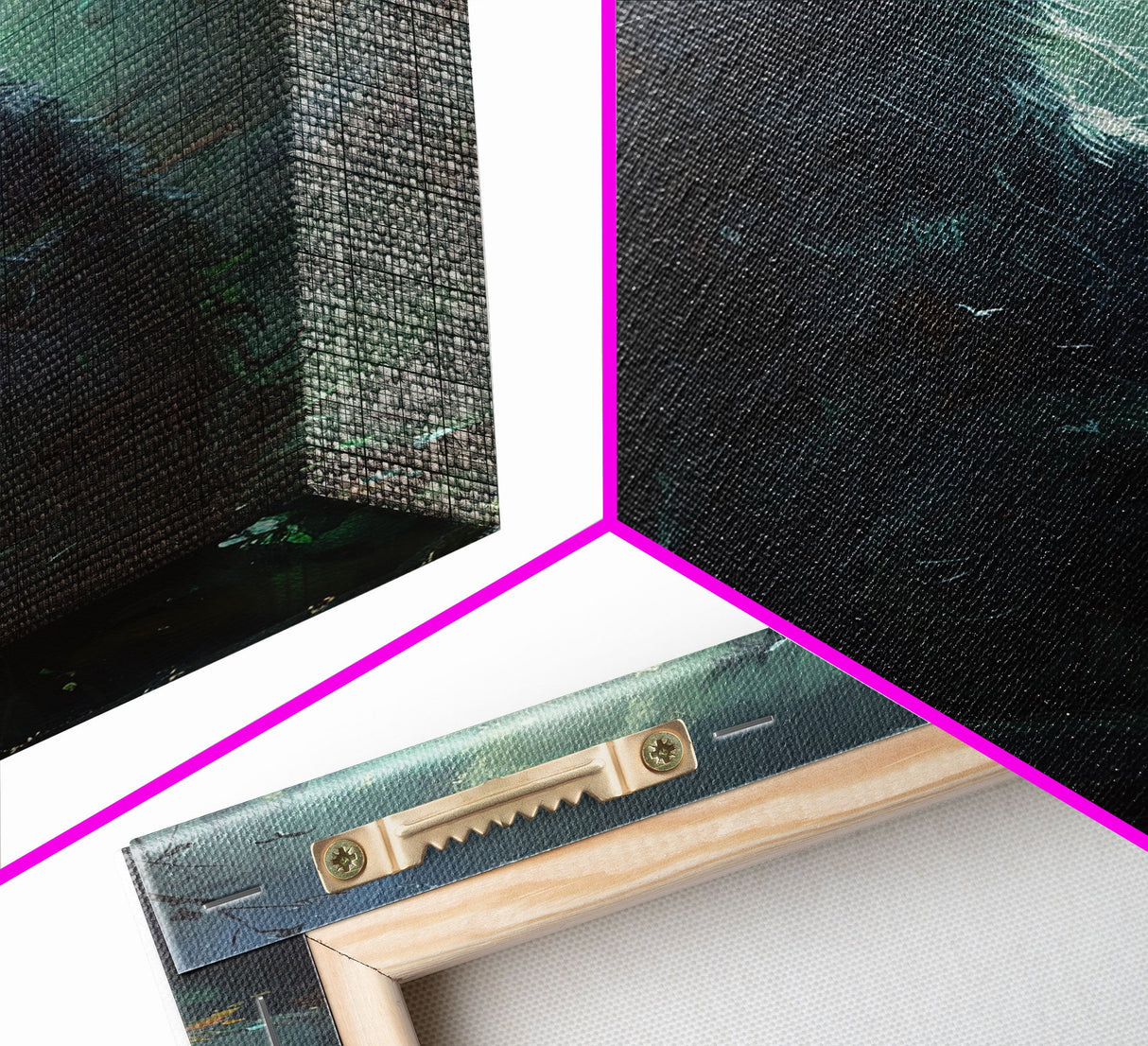 Sinister Black Cat with Green Eyes Under Moonlight - Spooky Halloween Artwork Framed Canvas Print, Gothic Home Wall Decor