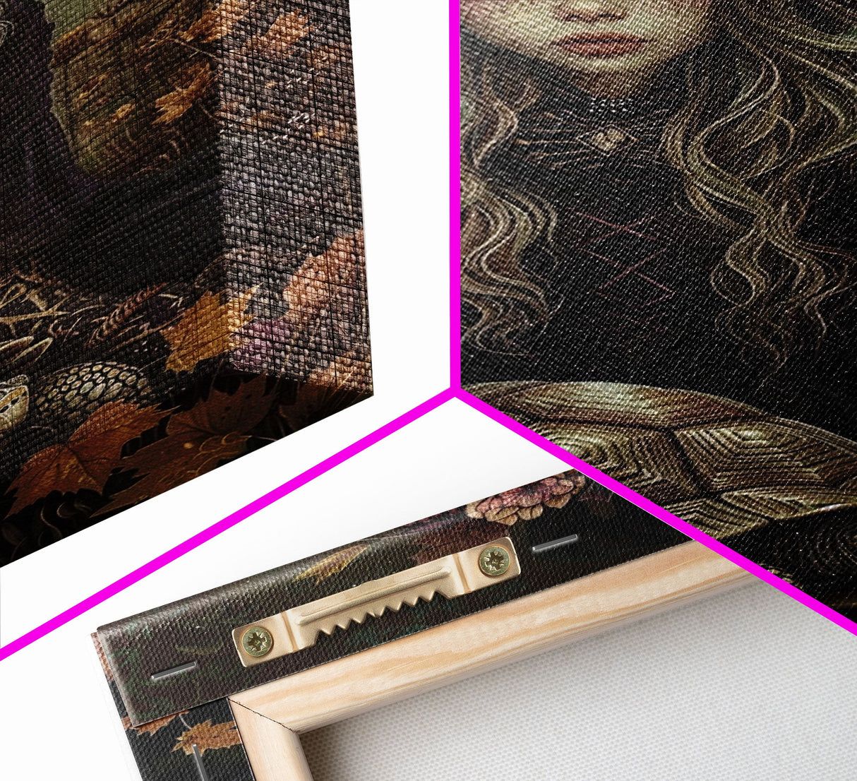 Mystical Witch with Deer in Enchanted Forest - Halloween Art Framed Canvas Print, Spooky Home Wall Decor