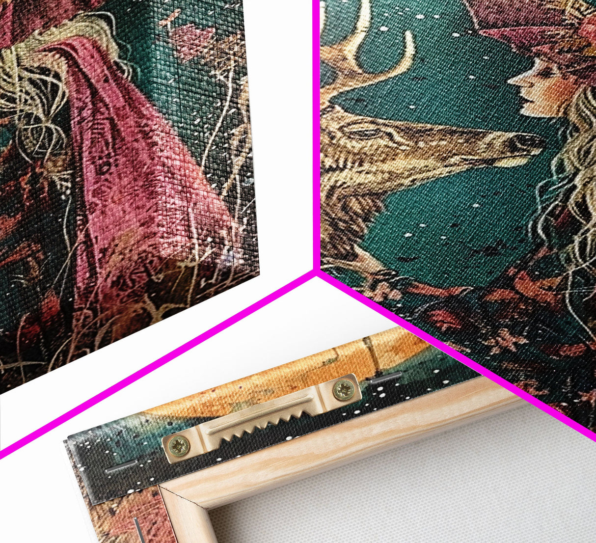 Gothic Witch with Turtle in Dark Forest - Enigmatic Halloween Artwork Framed Canvas Print, Spooky Home Wall Decor