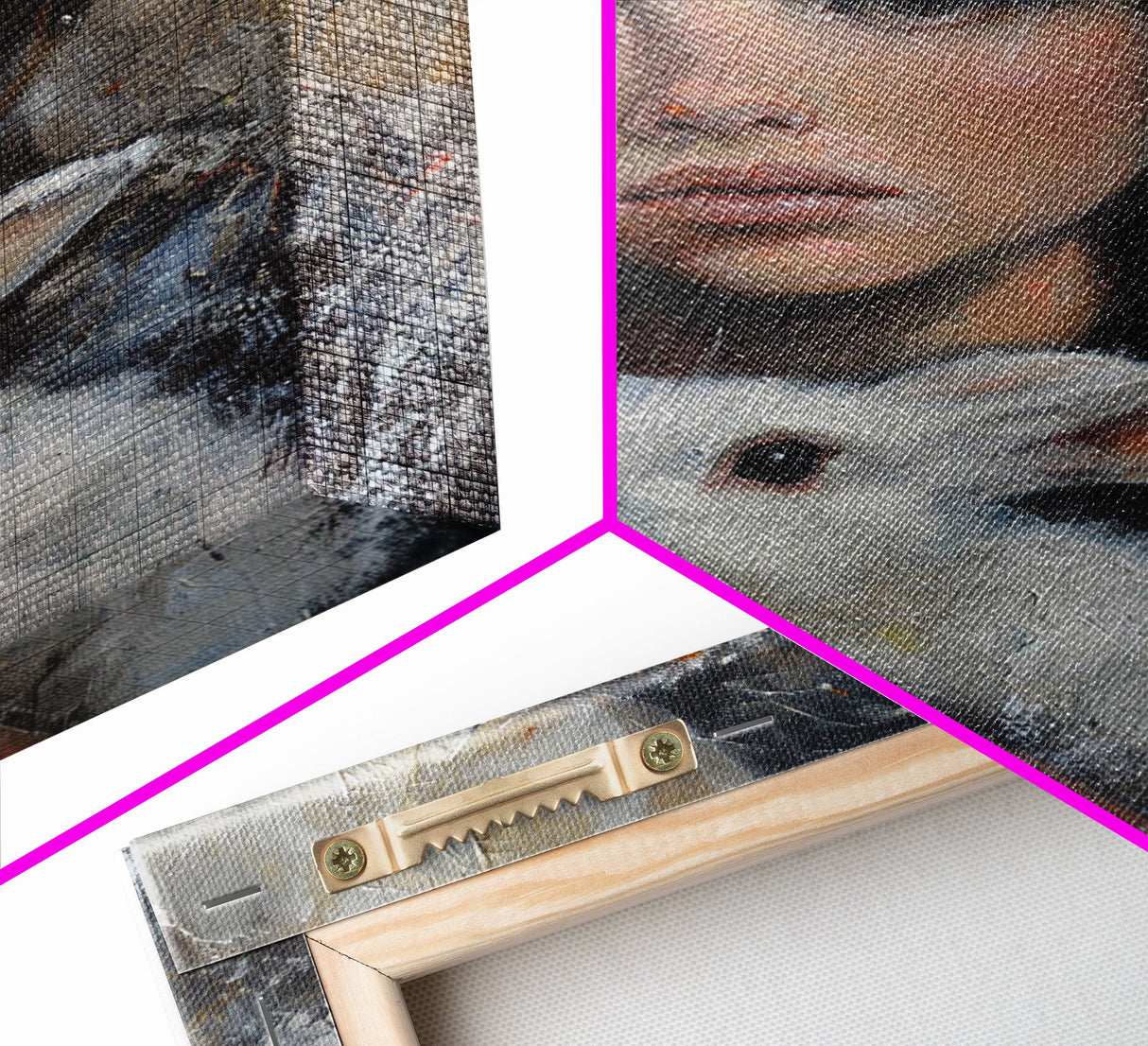 Enchanting Witch with White Rabbit in Serene Autumn Setting - Mystical Forest Art Framed Canvas Print, Halloween Home Decor