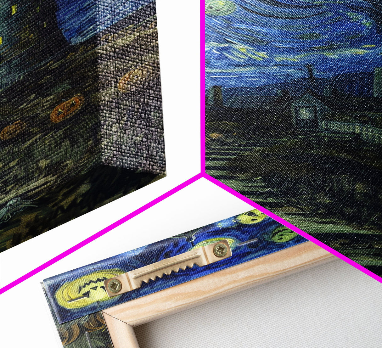 Starry Night Inspired Haunted Light House Framed Canvas Print, Van Gogh Inspired, Spooky Season Halloween Art