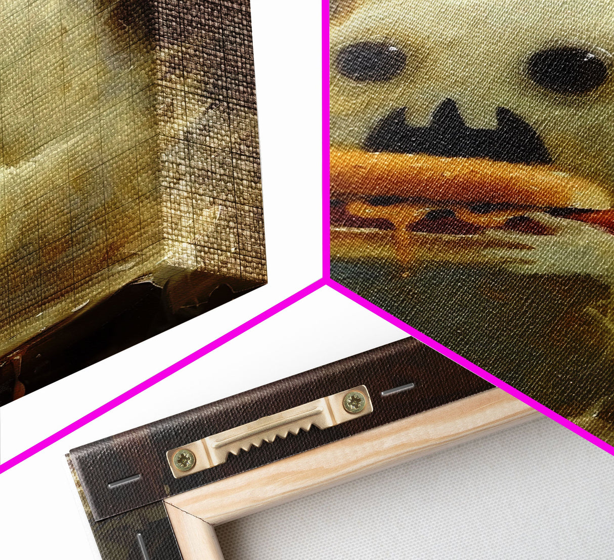 Cute Ghost Chompin on A Hot Dog, Ghostly Hot Dog Thief, Framed Canvas Print, Funny Halloween Spooky Season Art