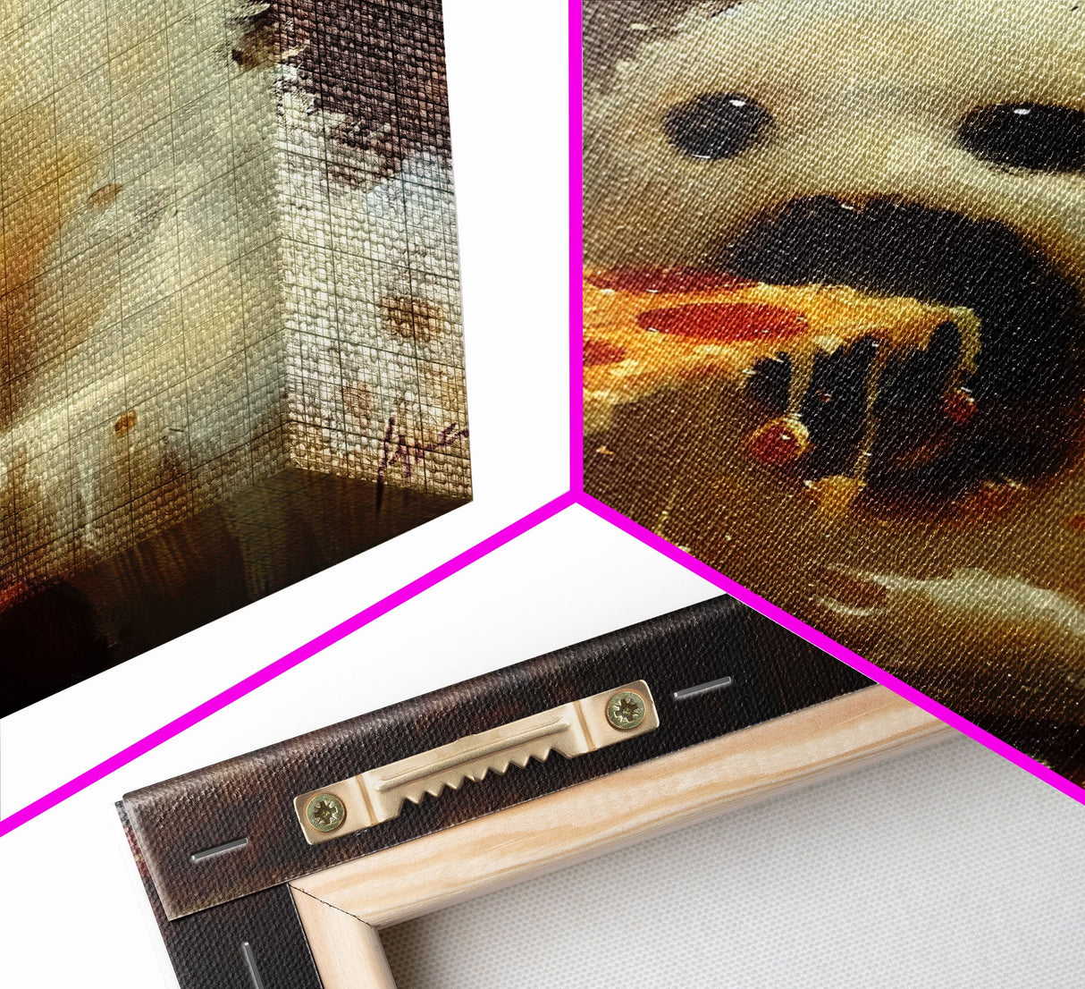 Cute Ghost Chompin on A Pizza, Ghostly Pizza Pirate, Framed Canvas Print, Funny Halloween Spooky Season Art