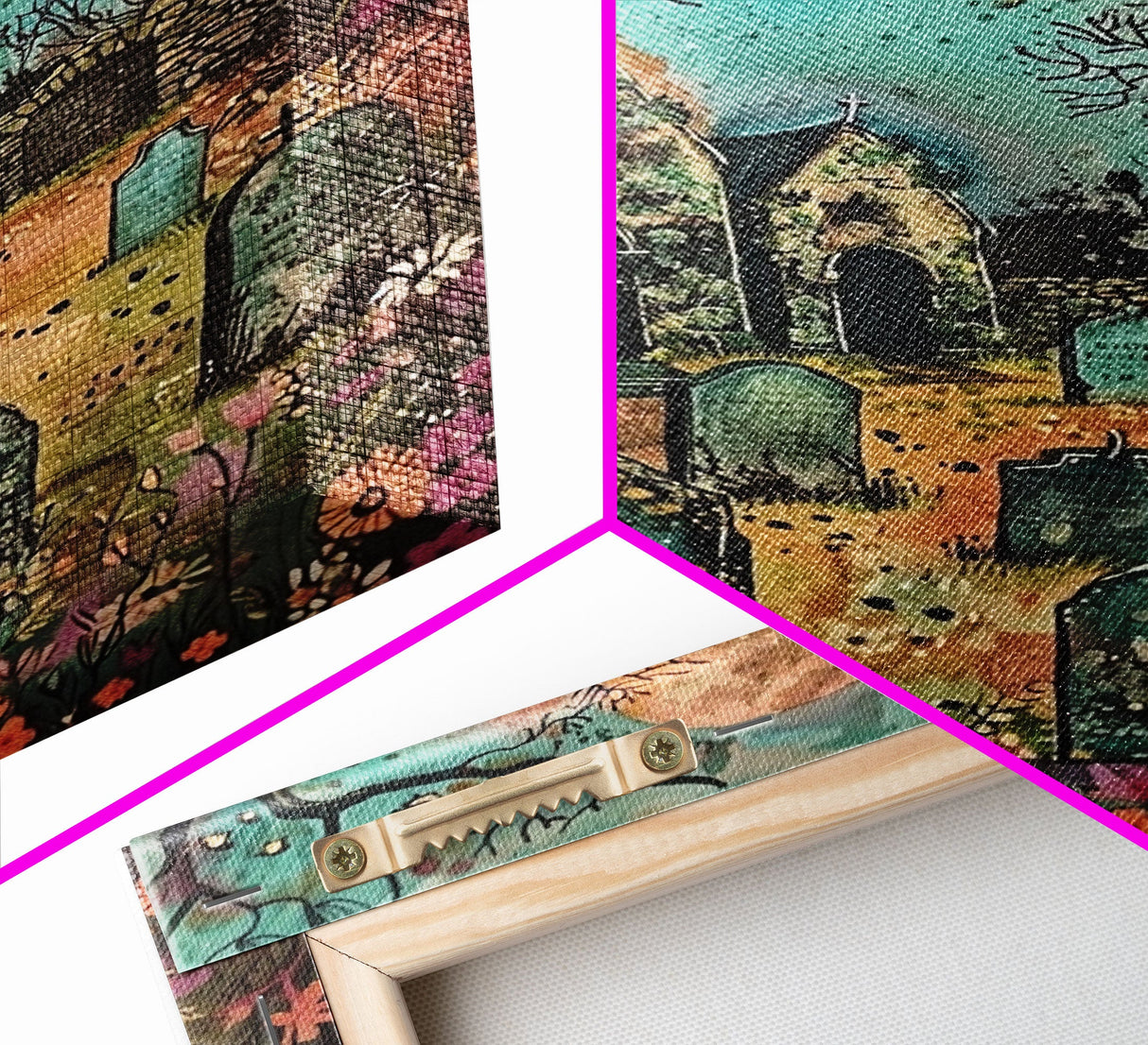 Haunted Churchyard Framed Canvas Print, Halloween Art, Gothic Cemetery, Spooky Church, Haunted Scene, Eerie Moonlight, Halloween Decor