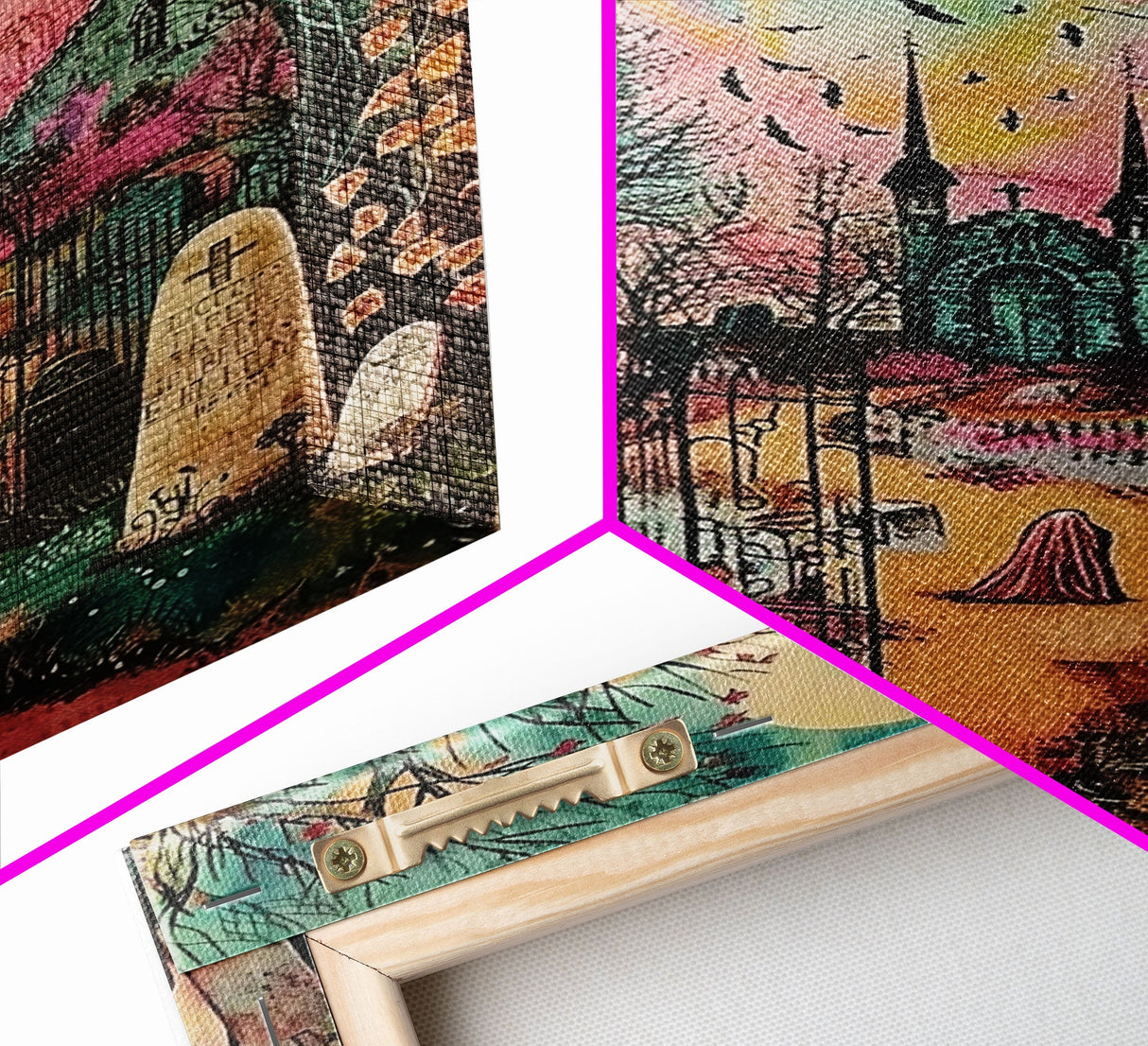 Creepy Moonlit Trees Framed Canvas Print, Haunted Forest Art, Halloween Night Scene, Eerie Woods Decor, Spooky Artwork, Framed Canvas Print