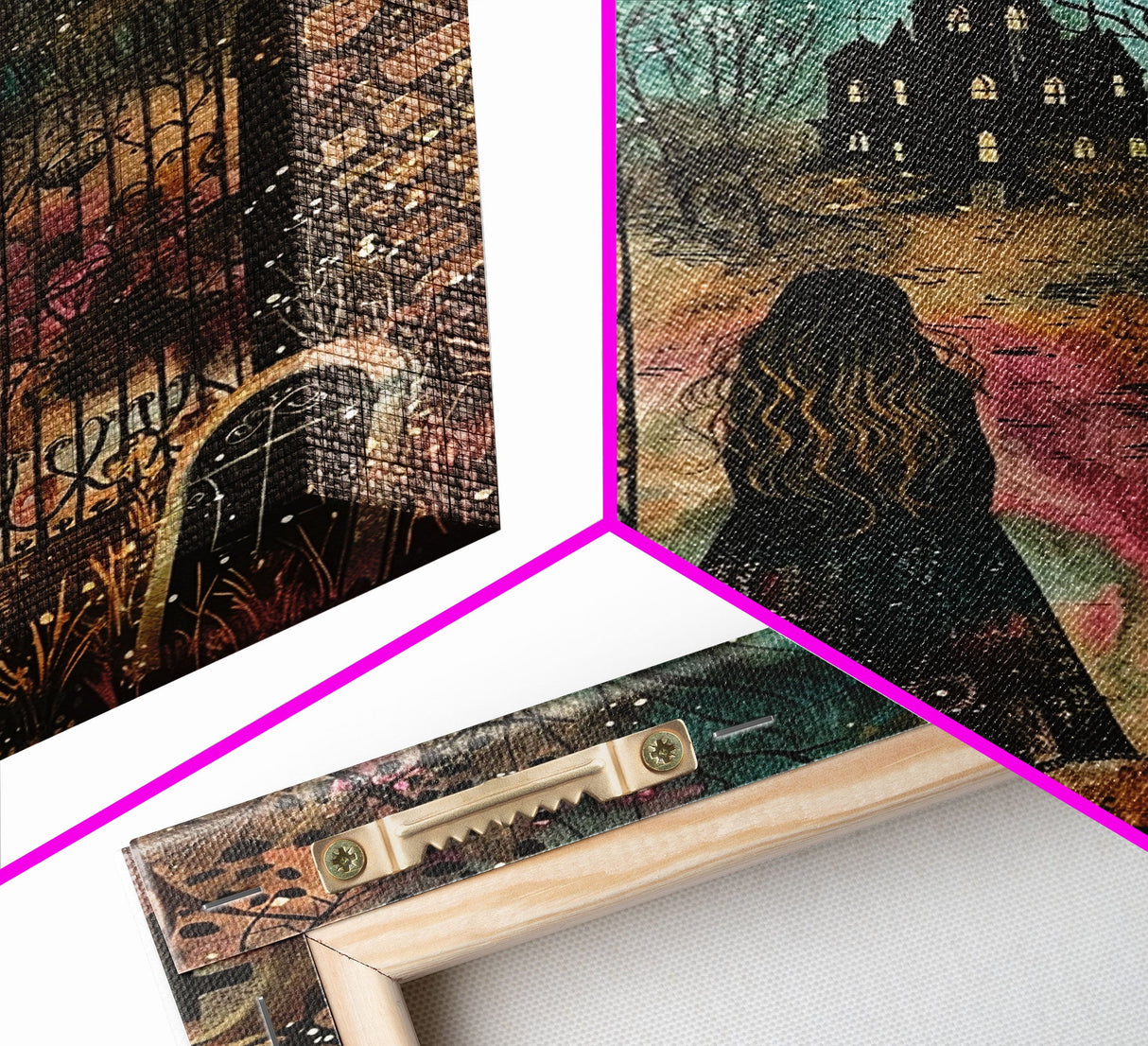 Gothic Mansion in the Forest Framed Canvas Print, Spooky Haunted House Art, Halloween, Eerie Decor, Haunted Artwork, Framed Canvas Print