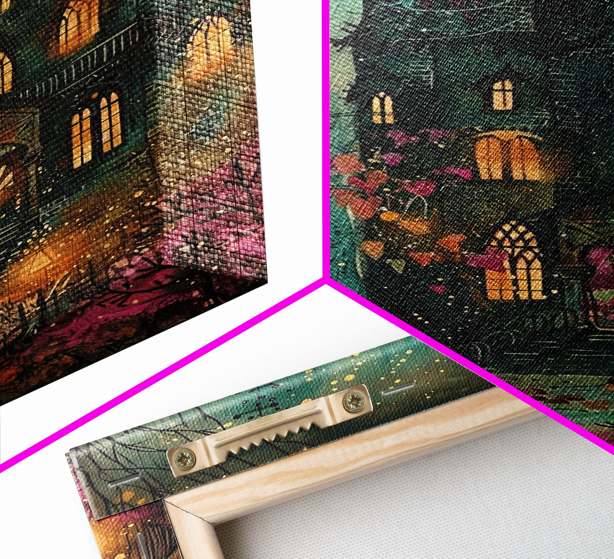 Haunted Mansion On Halloween, Framed Canvas Print, Spooky Vibes Wall Art