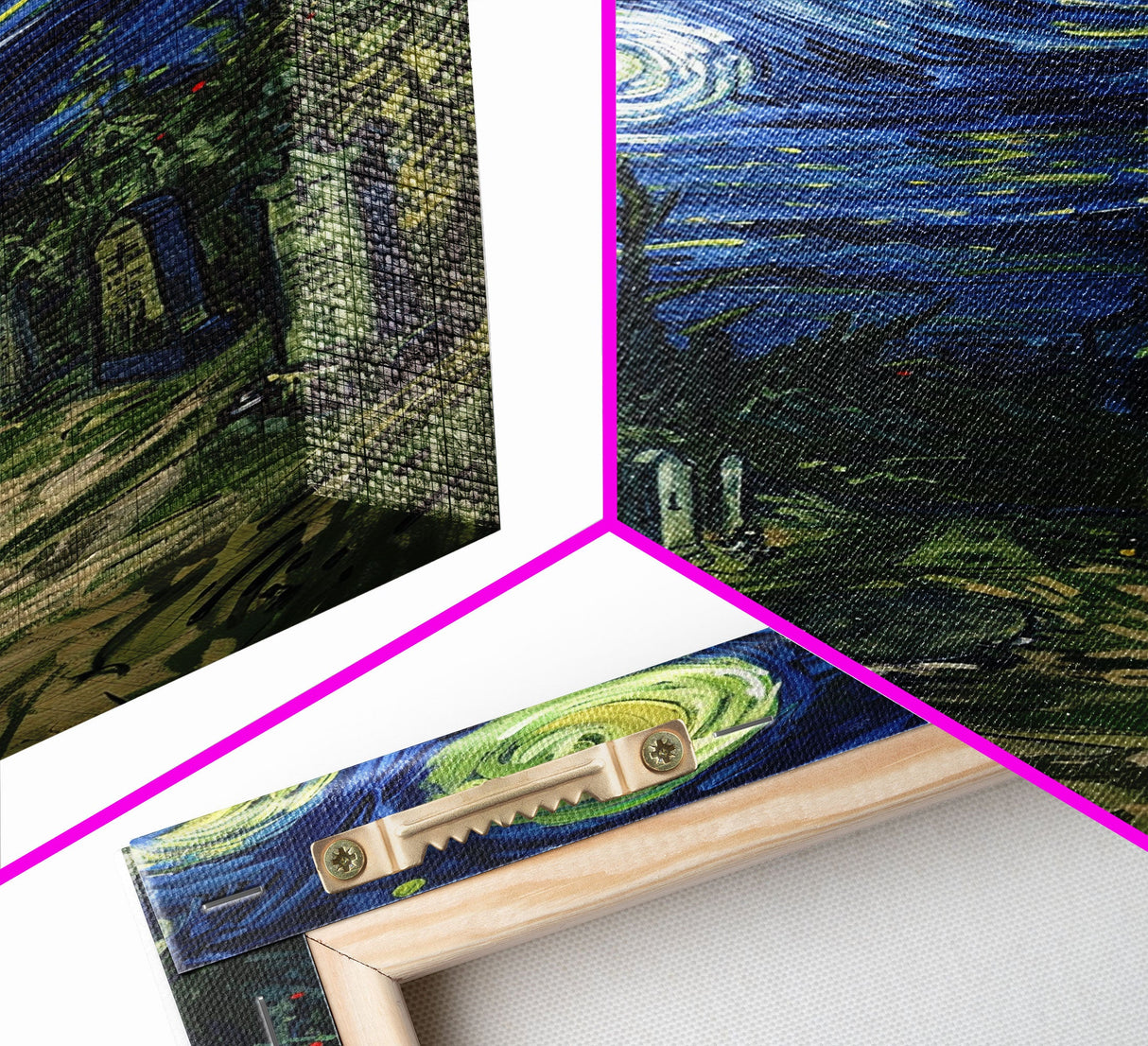 Starry Night Cemetery Framed Canvas Print, Halloween Wall Art, Gothic Art, Spooky Graveyard Decor, Van Gogh Style, Halloween Wall Decor