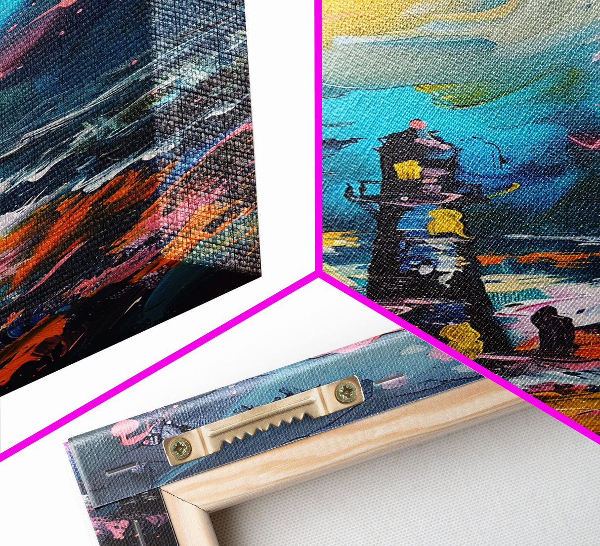 Moonlit Lighthouse Framed Canvas Print, Halloween Wall Art, Haunted Lighthouse Art, Spooky Night Decor Ocean Horror Art Halloween Home Decor