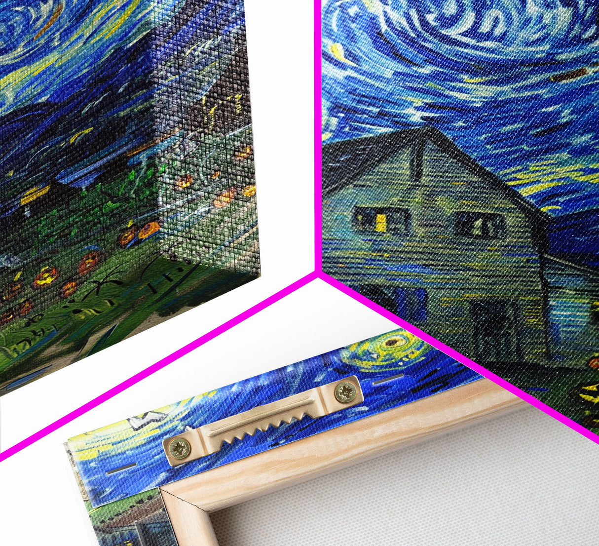 Spooky Nighttime Library View Framed Canvas Print, Halloween Wall Art, Haunted Home Decor, Eerie Bookstore Art, Ghostly Night Artwork