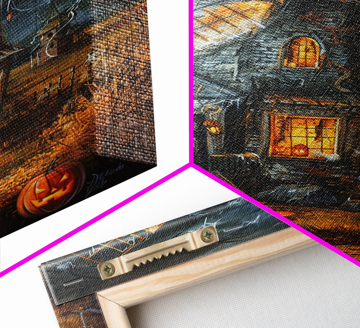 Spooky Windmill with Pumpkins Framed Canvas Print, Wall Art, Halloween Home Decor, Haunted Windmill Painting, Eerie Artwork, Halloween