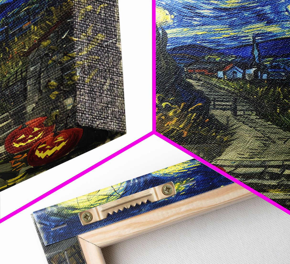 Spooky Starry Night Inspired Haunted Grave Yard Framed Canvas Print, Spooky Season Halloween Art