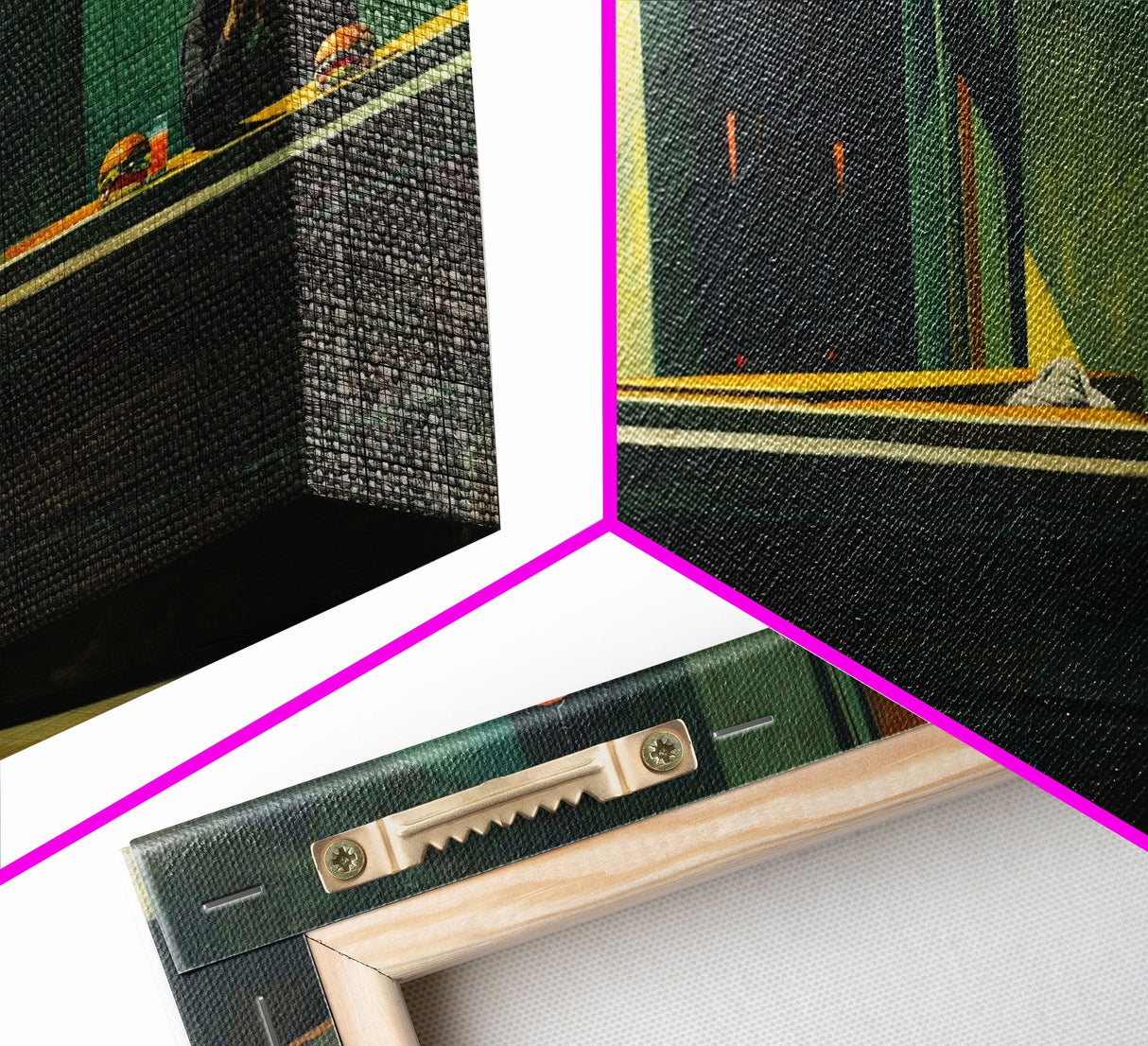 Demon Having a Cheeseburger in a Diner, Funny / Liminal Halloween Art, Framed Canvas Print