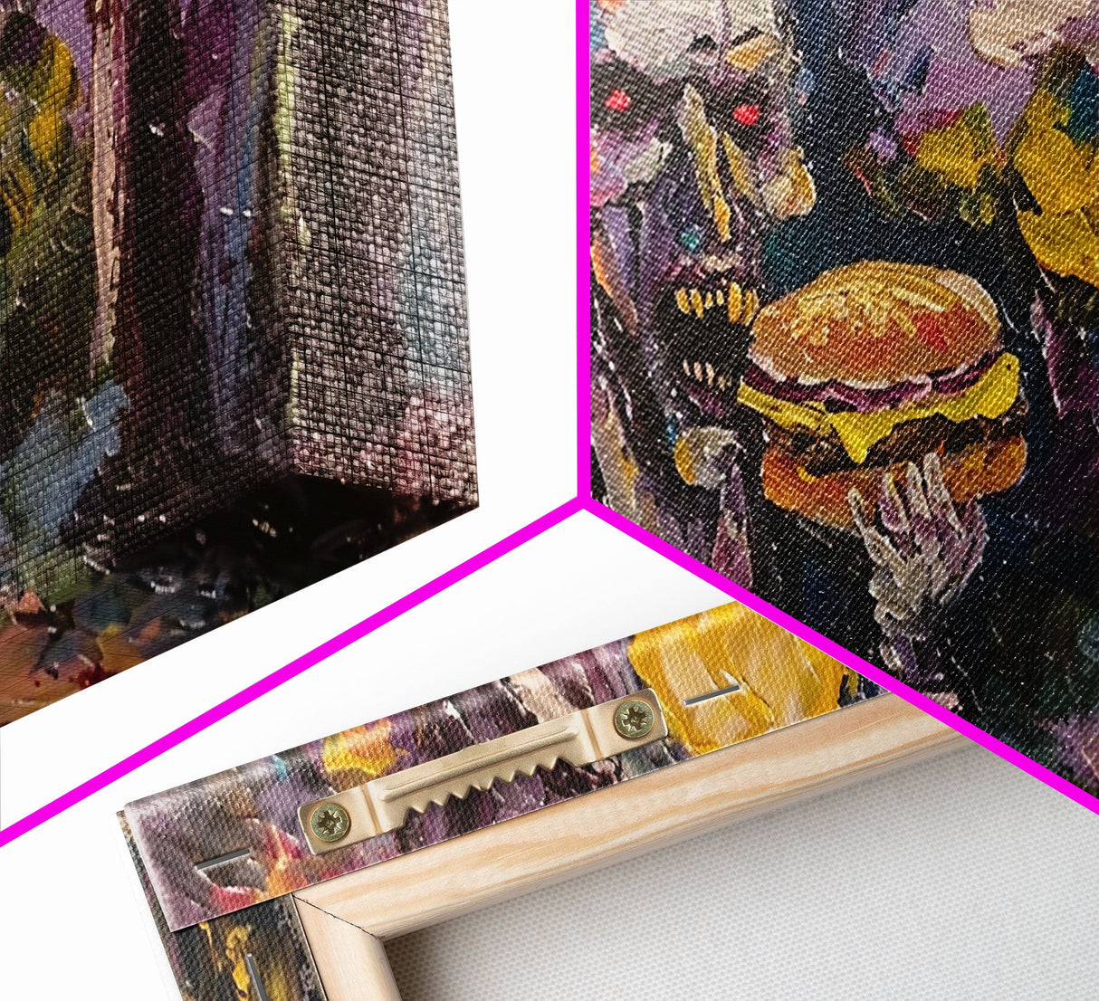 Vampire Having A Cheeseburger, Framed Canvas Print, Funny Halloween Decor