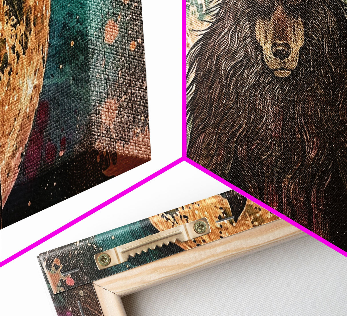 Hooded Werewolf Under The Full Moon, Framed Canvas Print, Wood Frame Halloween Wall Art, Dark Academia