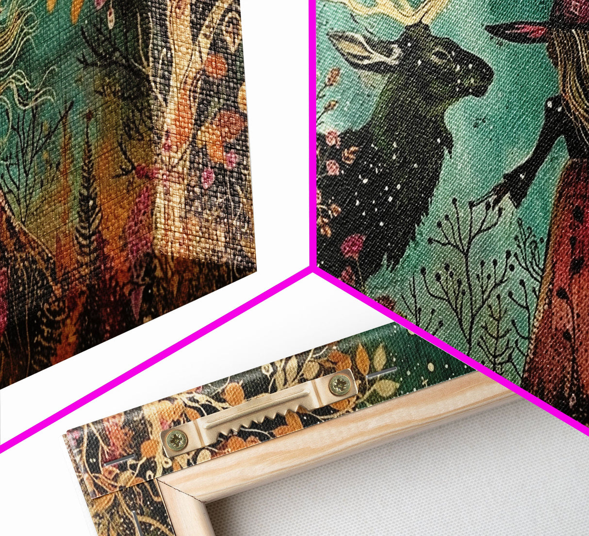 Victorian Witch and her Deer Familiar | Framed Canvas Print | Dark Academia Wall Art | Victorian Style Halloween Art