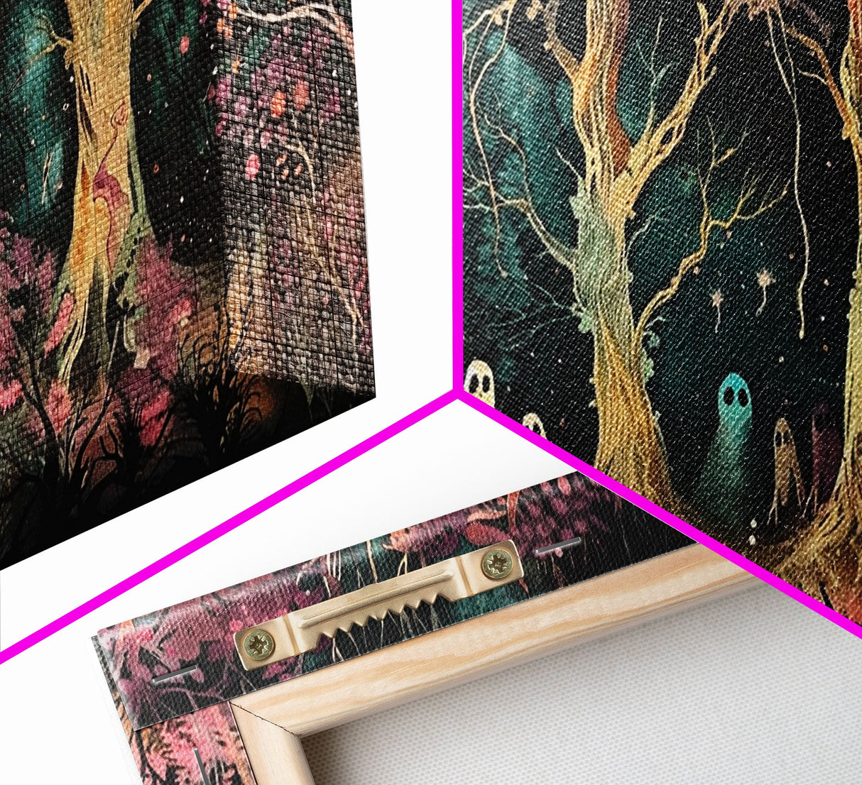 Spooky Ghosts in The Trees | Framed Canvas Print | Spooky Season | Creepy Art | Dark Academia | Halloween Products | Halloween Prop