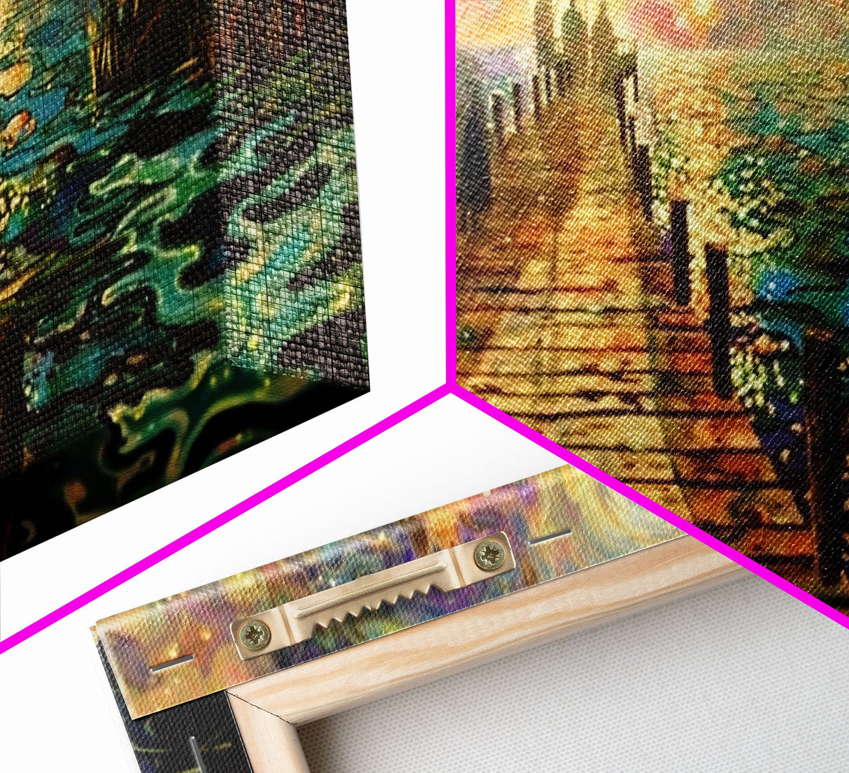 Starry Night Inspired Haunted Ghostly Docks At Night, Framed Canvas Print, Halloween Decor