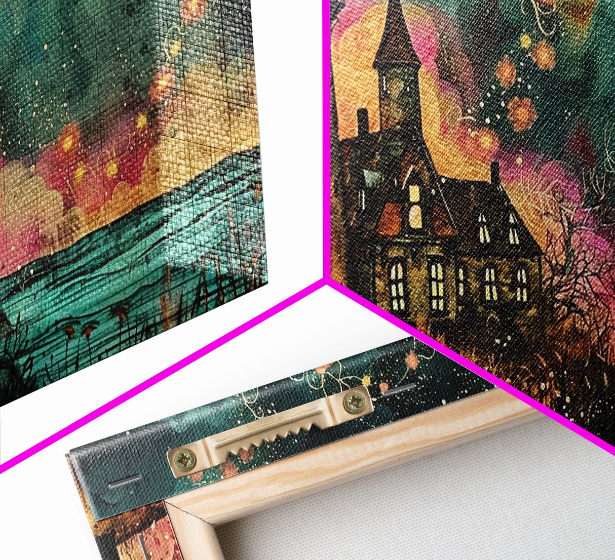 The Haunted Light House, Abstract Art, Framed Canvas Print, Original Midcentury Style Lighthouse Painting Wall Decor