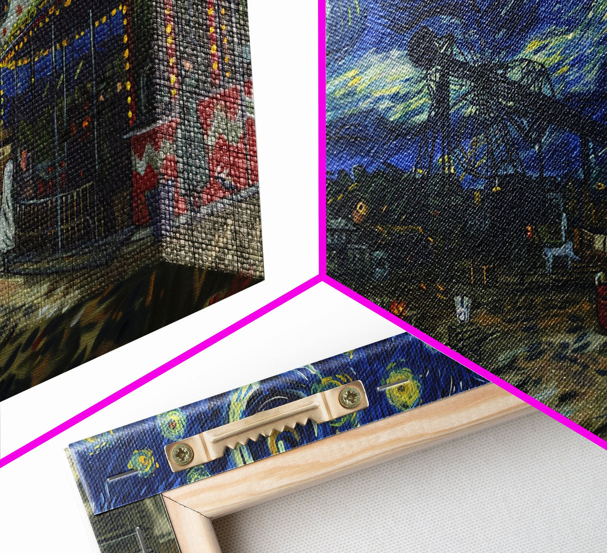 Spooky Haunted Carnival, Framed Canvas Print, Starry Night Inspired Spooky Season Wall Art, Halloween Prop