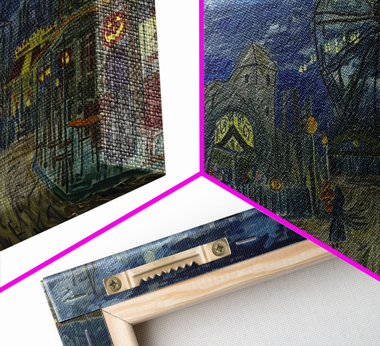 Spooky Haunted Carnival, Framed Canvas Print, Starry Night Inspired Spooky Season Wall Art, Halloween Prop