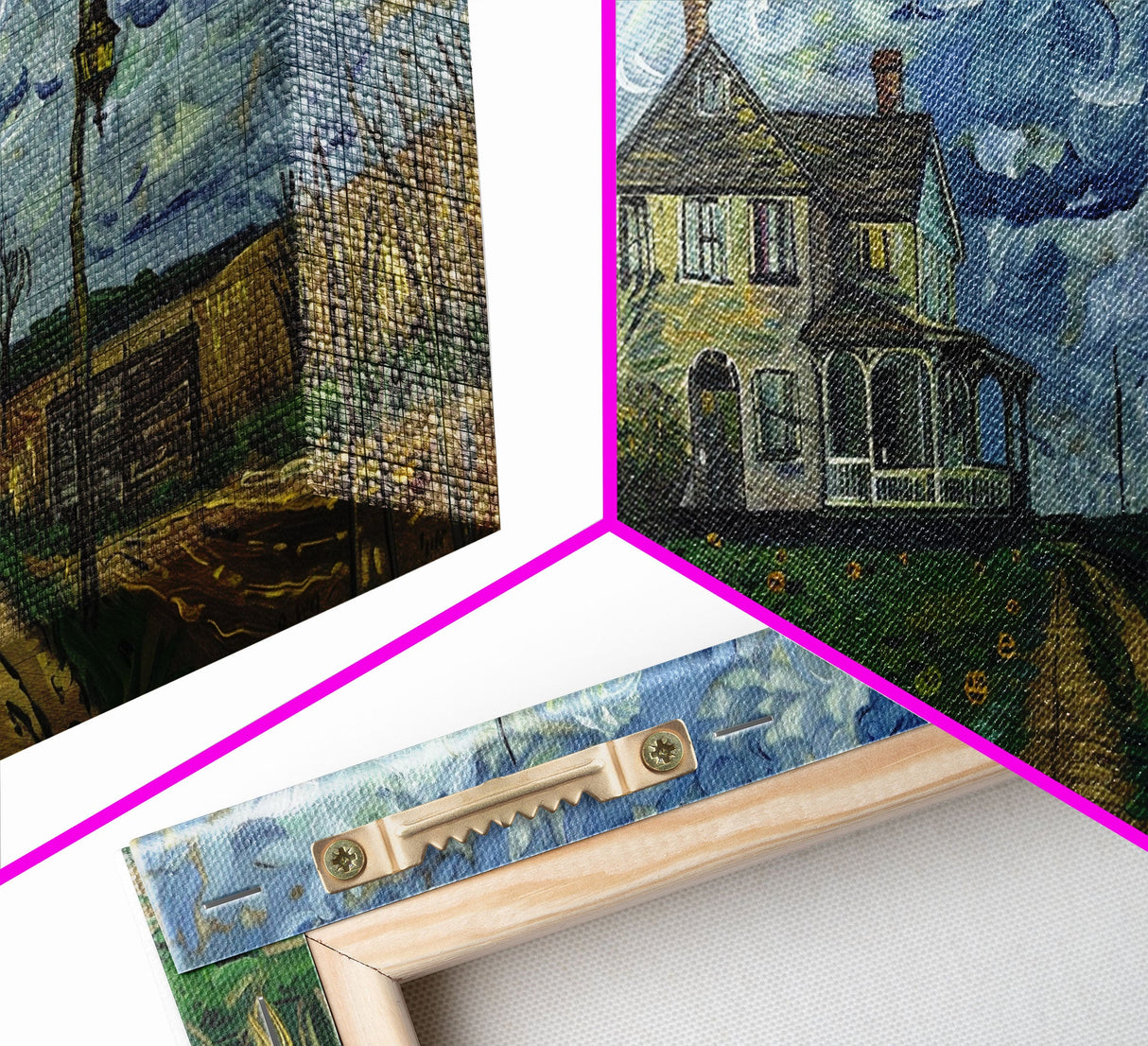 Haunted Countryside, Framed Canvas Print, Spooky Starry Night Inspired Halloween Wall Art