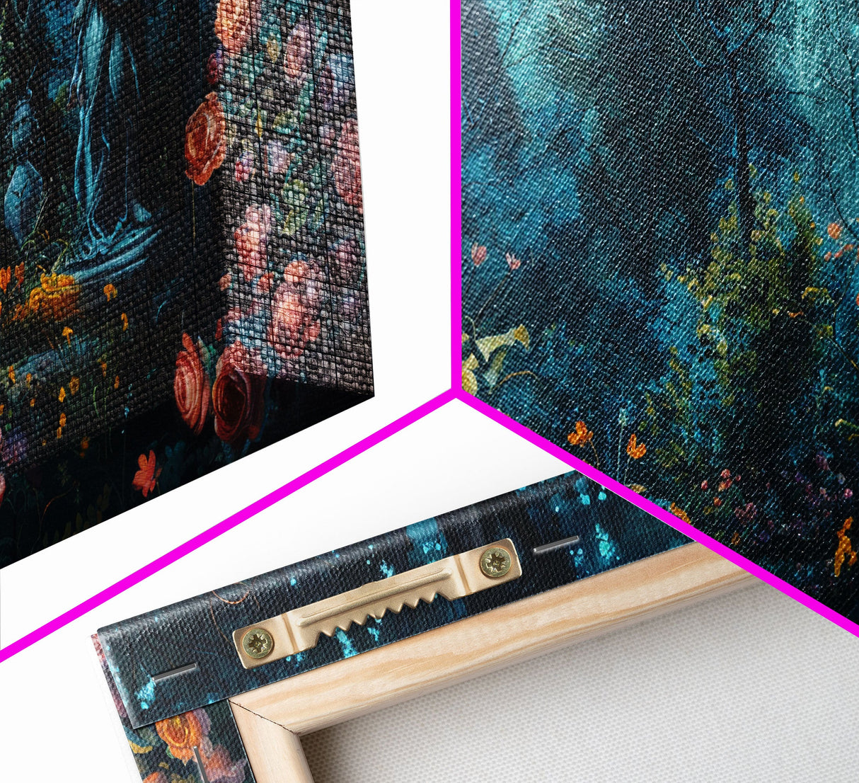 The Statue In The Garden Framed Canvas Print, Dark Academia, Halloween Decor, Possessed Statue