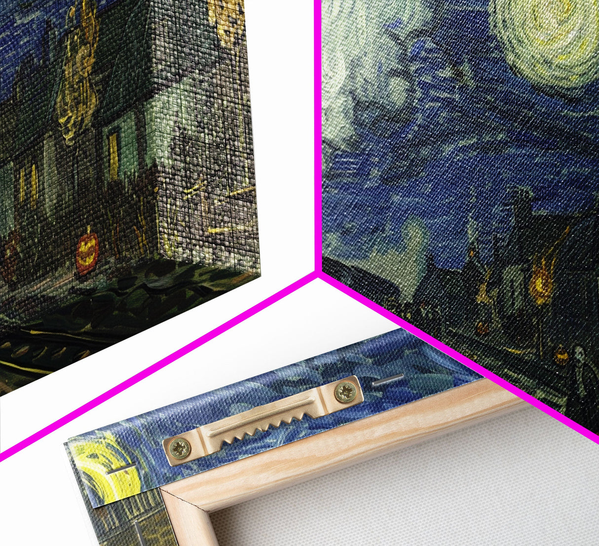 Starry Night Inspired Haunted Steam Train, Framed Canvas Print, Spooky Halloween Wall Art