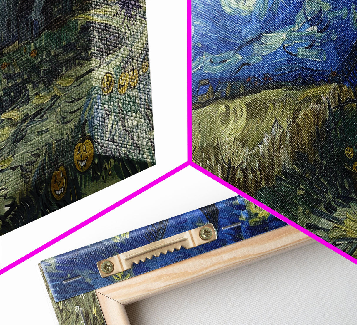 Starry Night Inspired Haunted Wind Mill, Framed Canvas Print, Spooky Halloween Wall Art