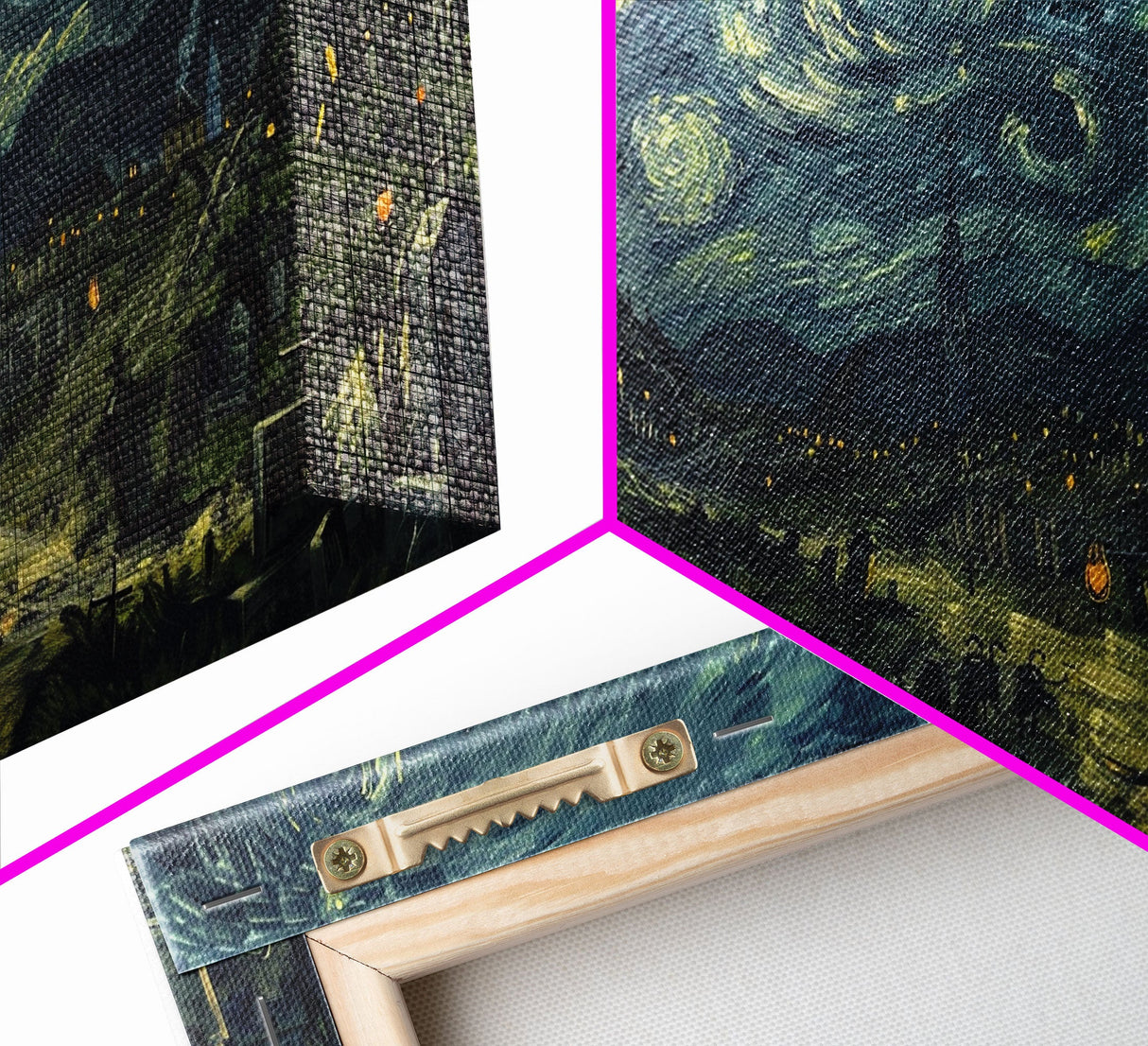 Starry Night Inspired Haunted Cemetery Framed Canvas Print, Halloween Wall Decor, Art Prints, Creepy Art