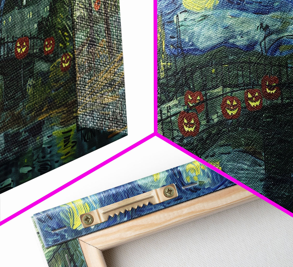 London at Midnight, Framed Canvas Print, Starry Night Inspired Victorian London, Dark Academia Halloween Wall Art