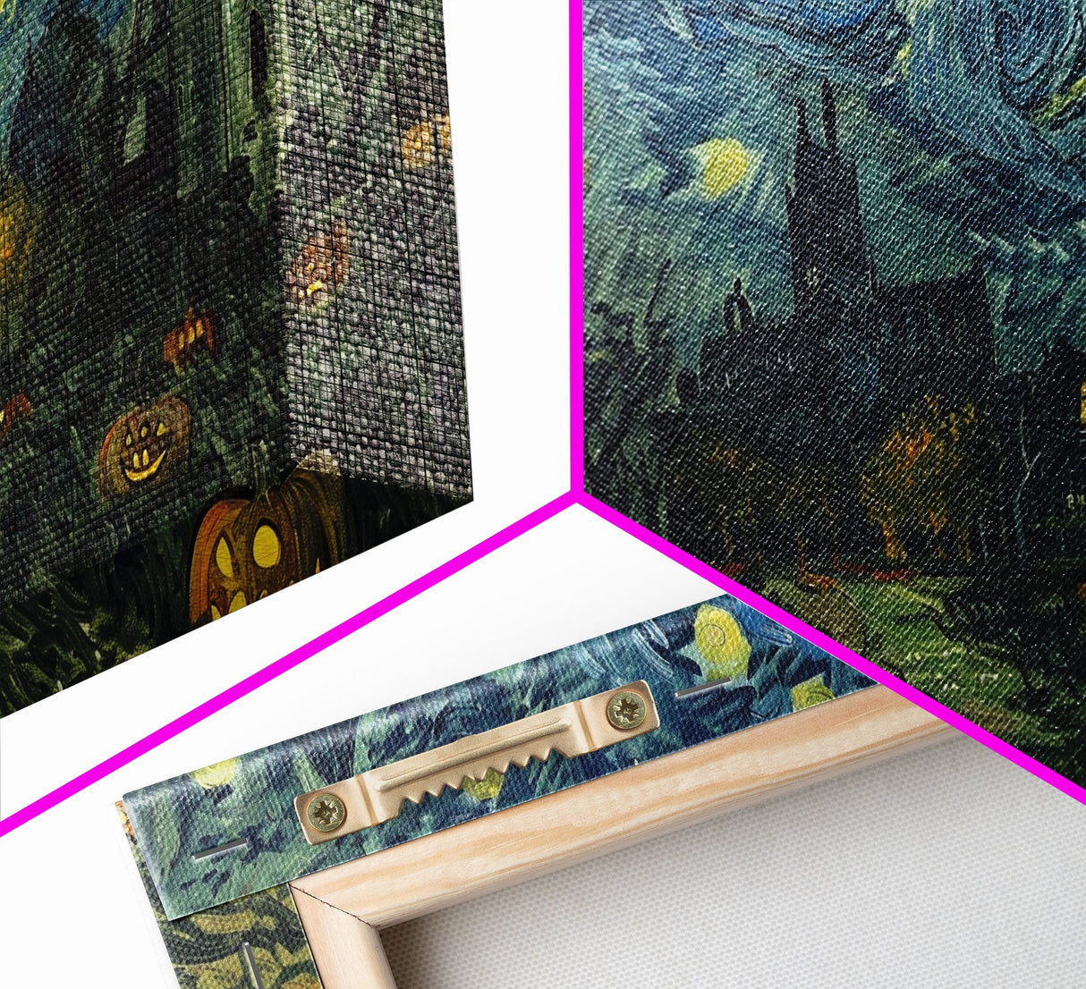 Haunted Halloween Cemetary, Starry Night Inspired Halloween Decor, Framed Canvas Print, Halloween Props