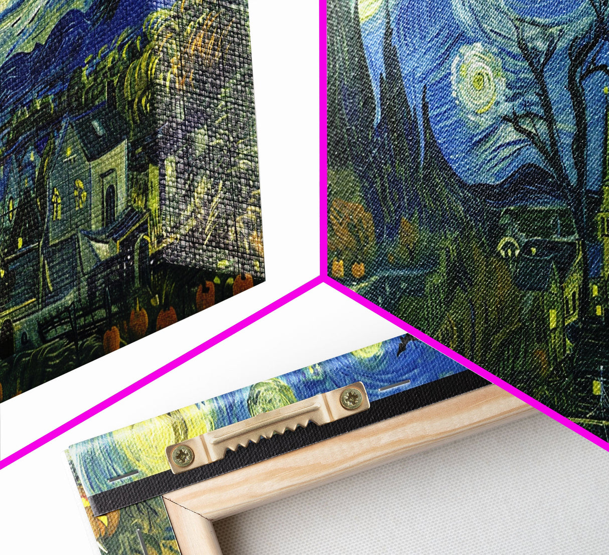 Spook Vibes Wall Art - Framed Canvas Print - Victorian Era London Starry Night Inspired Spooky Month Decor