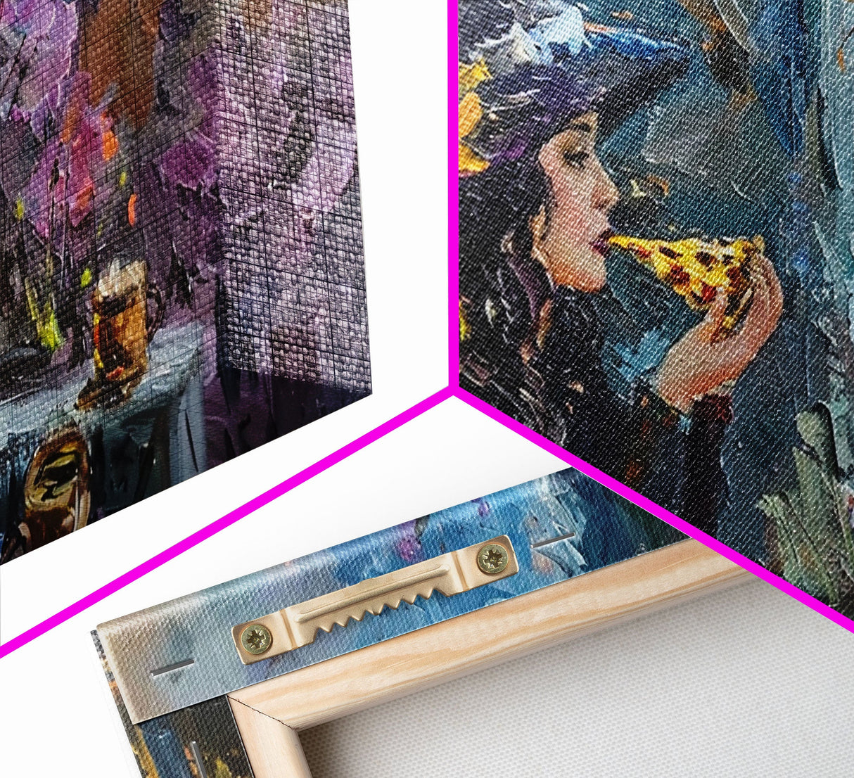 Time For Some Pizza, Witch Havin' a slice of Pizza, Framed Canvas Print, Funny Halloween Art