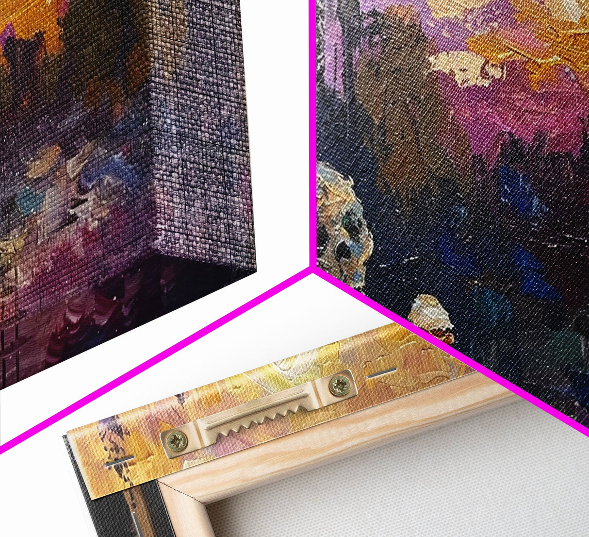 Spooky Skeleton having an ice cream cone at sunset, framed canvas print, funny halloween decor, halloween art