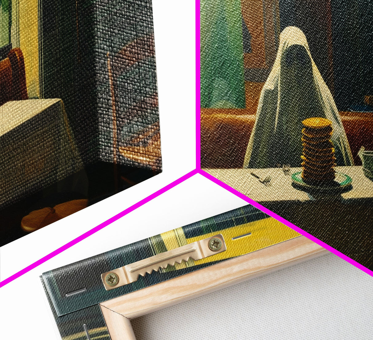 The Haunted Diner, Ghost Having a Stack of Pancakes, Funny Halloween Art Framed Canvas Print