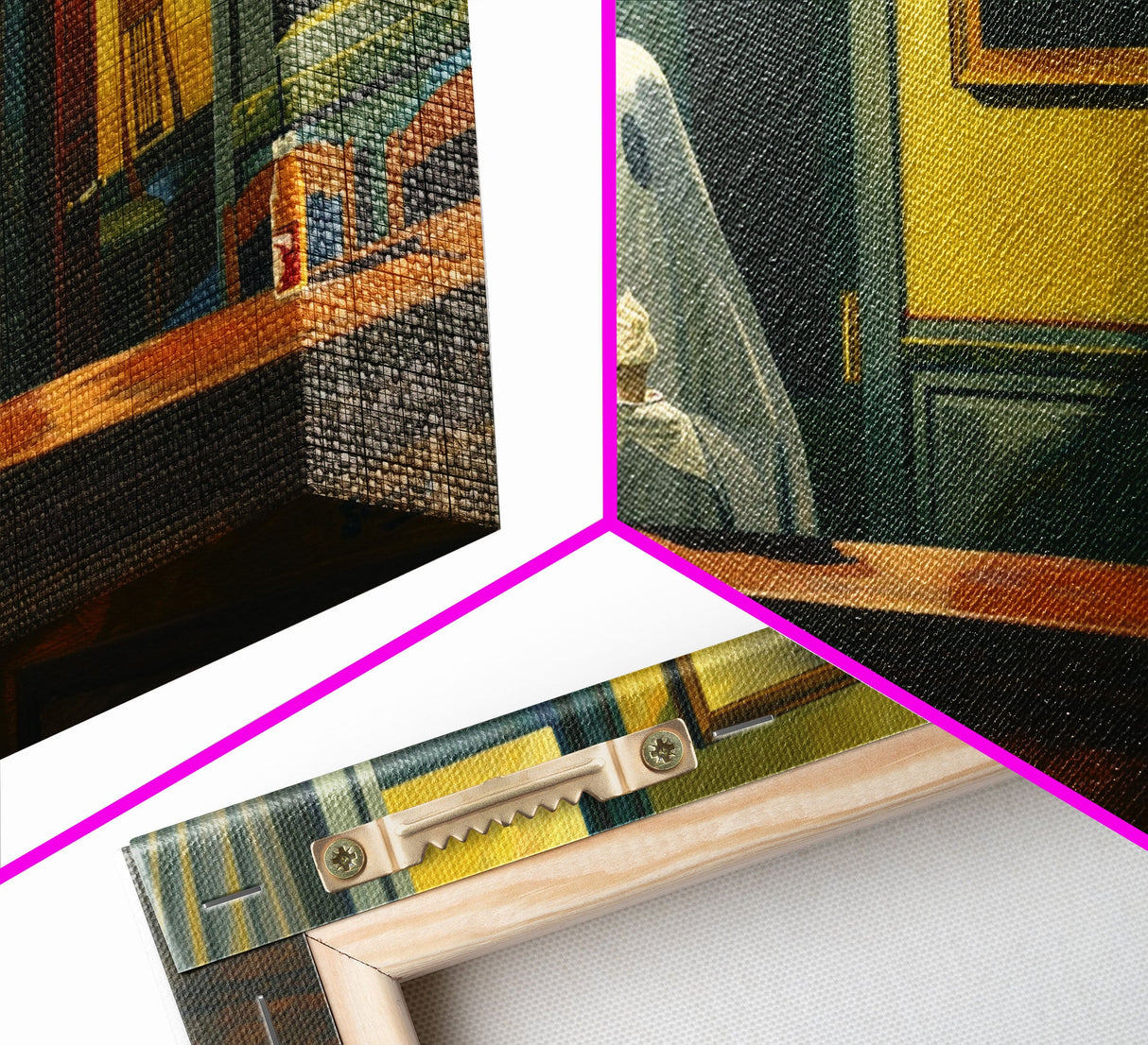 The Haunted Diner, Ghost Having an ice cream cone, Funny Halloween Art Framed Canvas Print