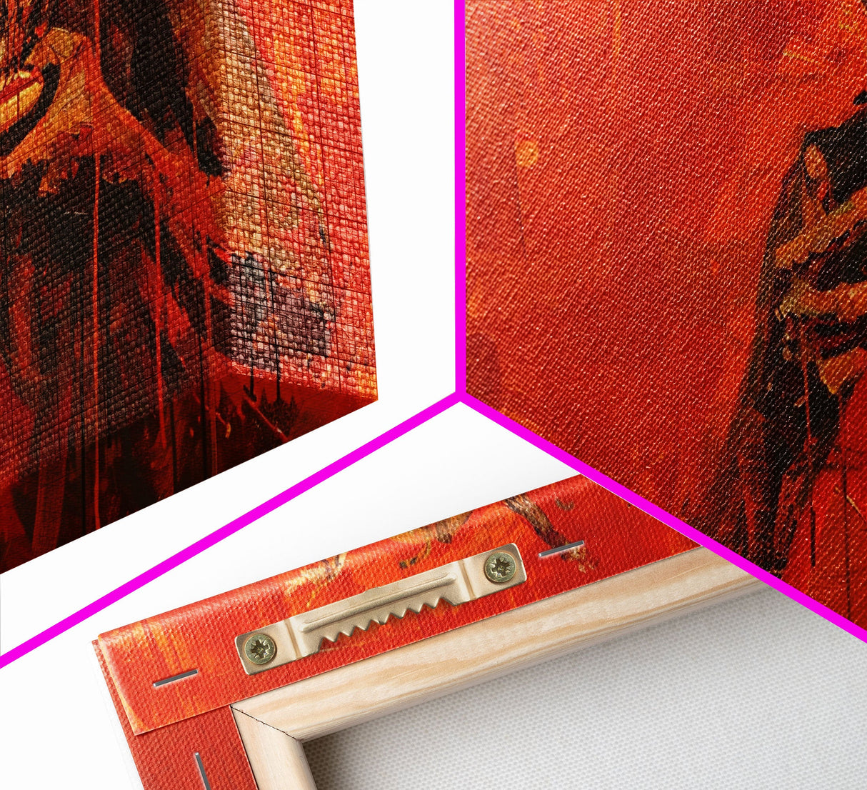 Scary Demon Having a Hot Dog, must be a baseball fan. Funny Halloween Wall Art Framed Canvas Print