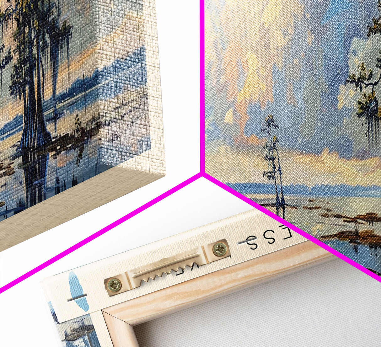 Blue Cypress Lake Florida Framed Canvas Print, Lake House Art, Panoramic Scenic View, Travel Poster, Modern Decor, Lake Painting