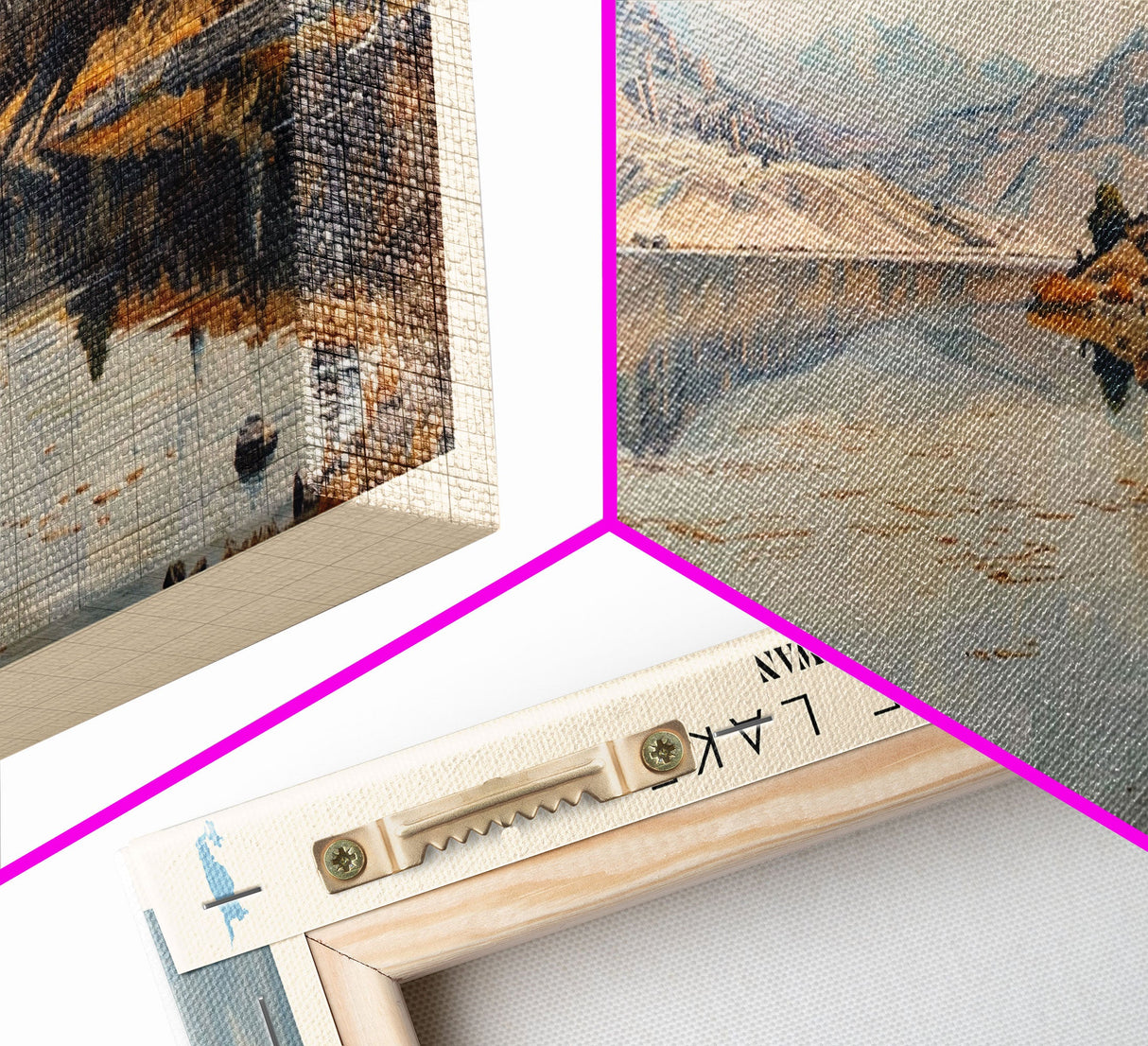 Lenore Lake Framed Canvas Print, Lake House Decor, Panoramic Wall Art, Travel Poster, Landscape Painting, Bedroom Decor