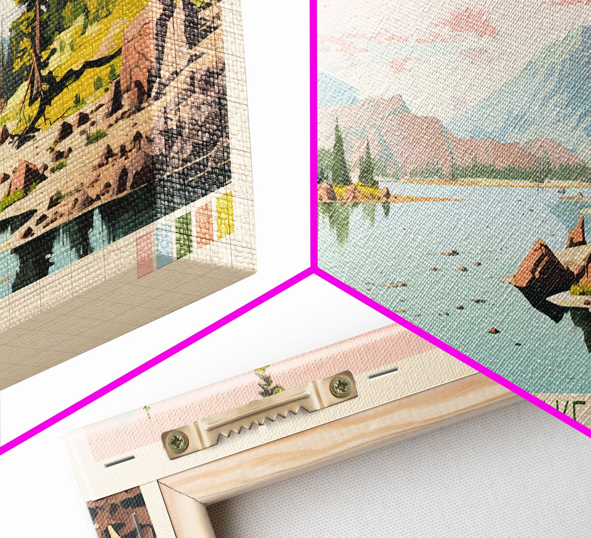 Bradley Lake Wyoming Framed Canvas Print, Midcentury Modern Panoramic Wall Art, Living Room Decor, Pop Art, Travel Poster Art