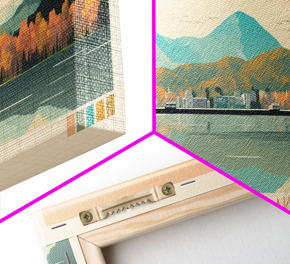 Burnsville Lake West Virginia Framed Canvas Print, Midcentury Modern Panoramic Wall Art, Living Room Decor, Pop Art, Travel Poster Art, Scenic Nature Painting