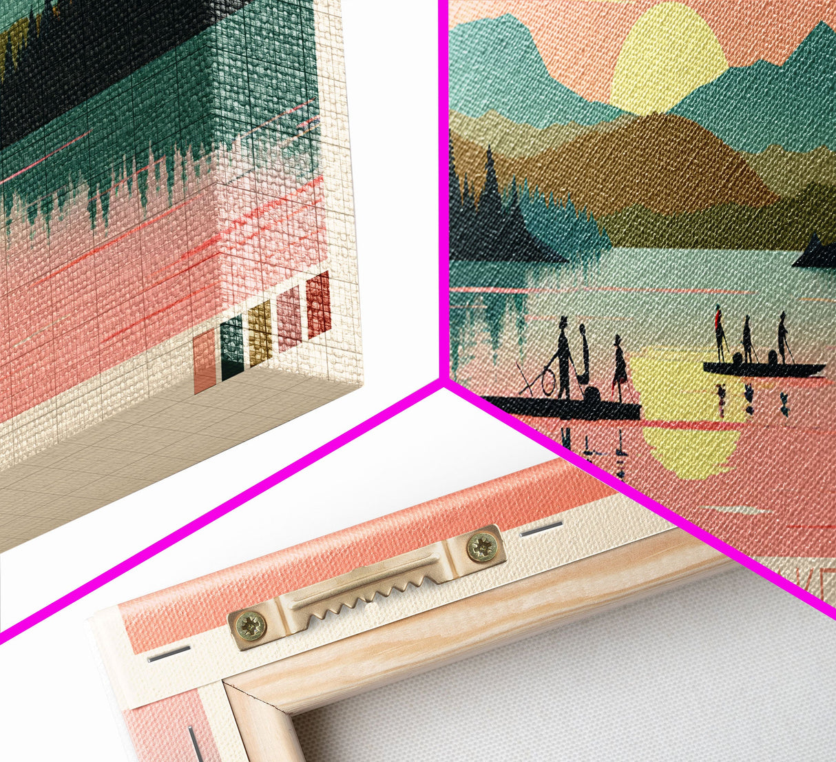 Canadice Lake New York Framed Canvas Print, Pop Art Panoramic Travel Poster, Midcentury Modern, Wall Art, Scenic Nature Painting, Bedroom Decor